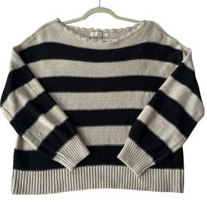 LOFT Striped Scalloped  Boat Neck Long Sleeve Pullover Sweater Women's Size M